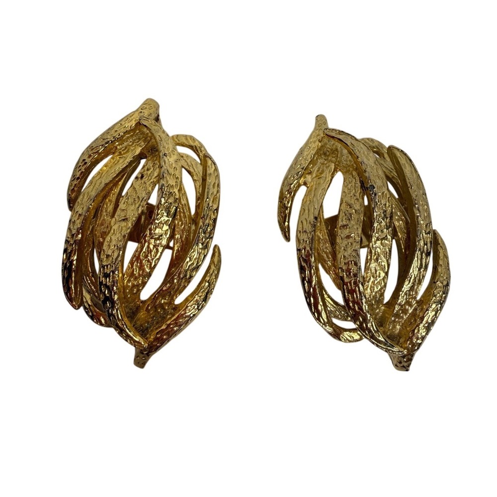 Vintage Bluette France Gold Tone Shoe Clips Textured Statement 2"‎